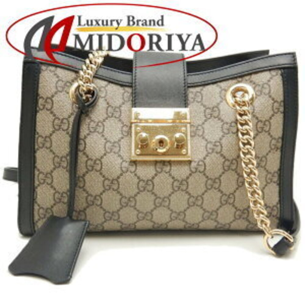 GUCCI Padlock Shoulder Bag GG Supreme Canvas Leather Beige Black